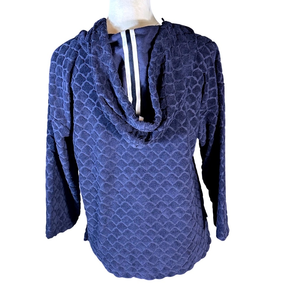 T by Talbots Hoodie NWT Women Size S Navy Blue Textured Scallop V-Neck Pullover - Picture 3 of 8